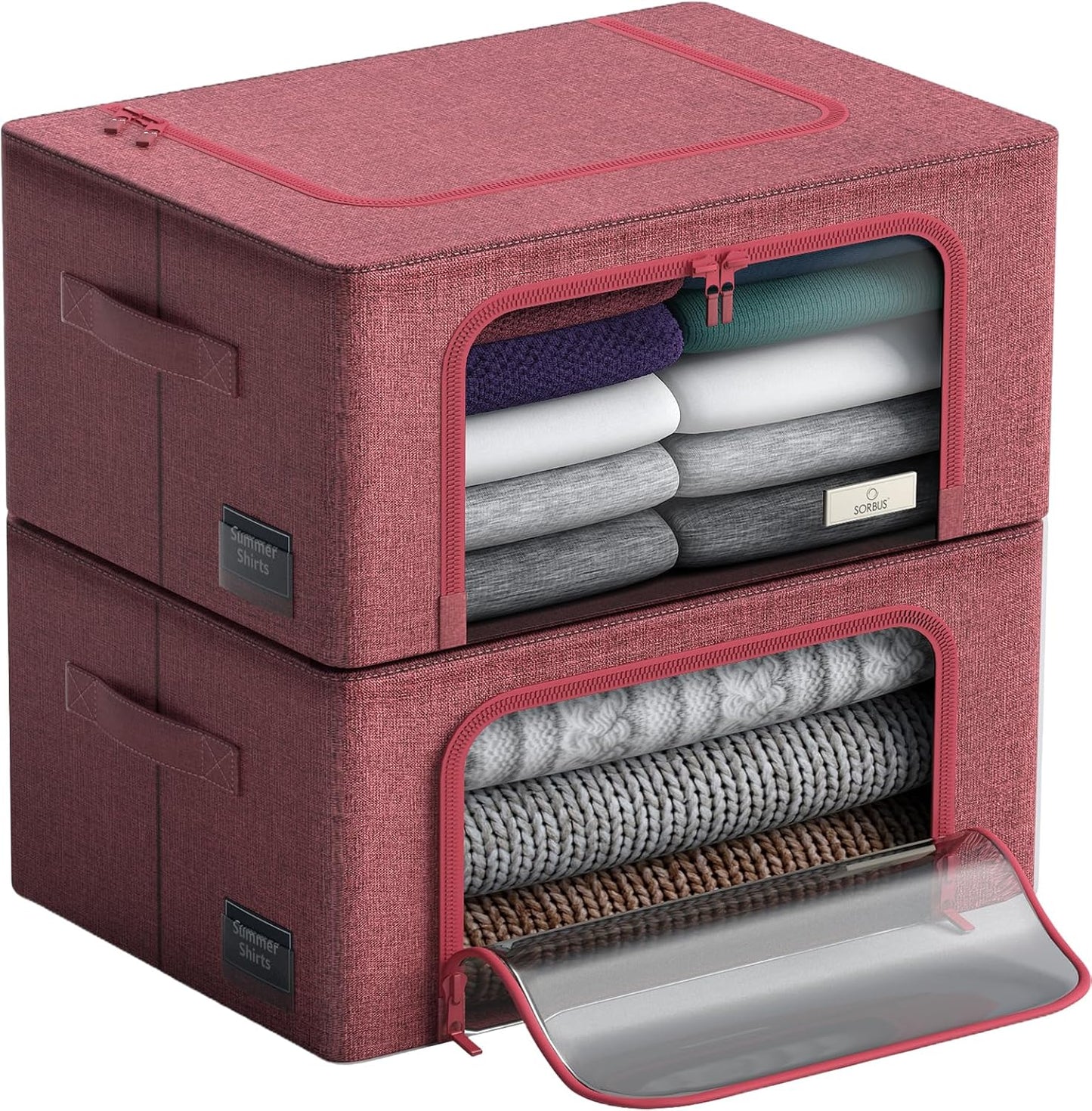 Sorbus Storage Bins with Metal Frame - Stackable & Foldable Clothes Organizer Bags - Oxford Fabric Storage Containers with Large Clear Window & Carry Handles, Bedroom Organization for Bedding & Linen