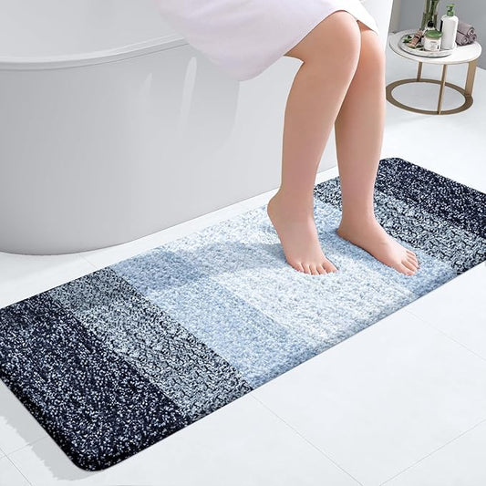 OLANLY Bathroom Runner Rugs 47x17, Extra Soft Absorbent Microfiber Bath Rugs, Rubber Backing, Quick Dry, Washable Bath Mats for Bathroom Floor, Tub and Shower, Home Decor Accessories, Navy Blue
