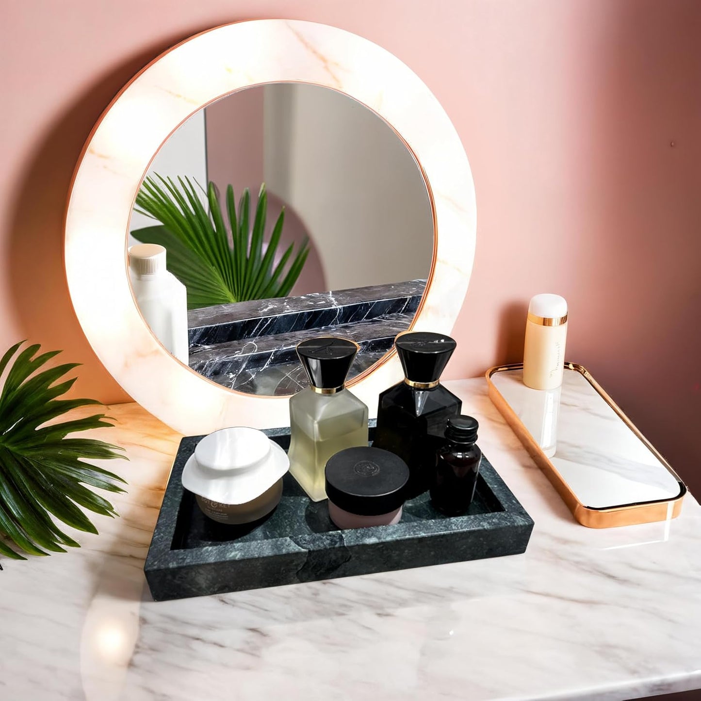 Natural Green Marble Tray for Bathroom | Kitchen | Vanity | Desktop, Stone Organizer for Coffee Table, Dresser, Nightstand, Candles, Soap, Towel, Plant, Jewelry (10" x 6"), Rectangular