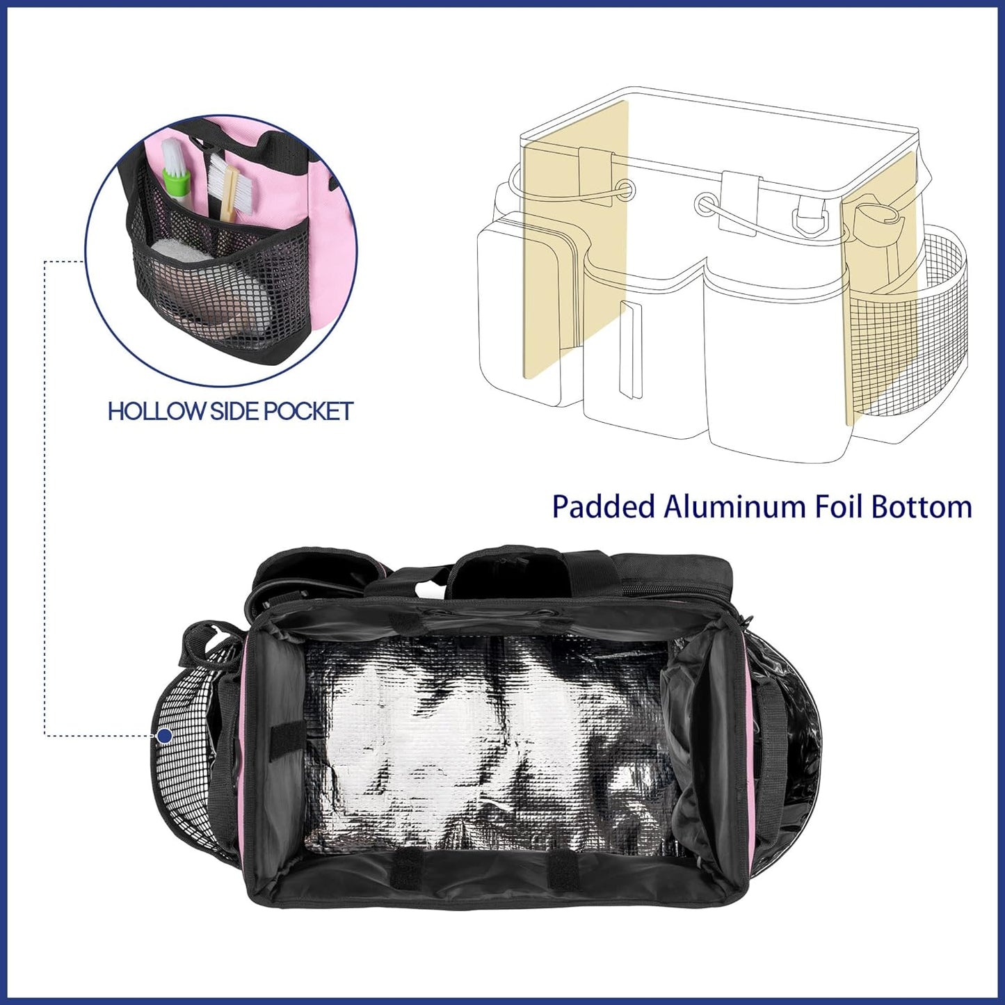 LoDrid Large Professional Cleaning Caddy with Detachable Divider, Supply Organizer with Handle and Shoulder Strap, Cleaning Bags for Housekeepers & Cleaners, Pink