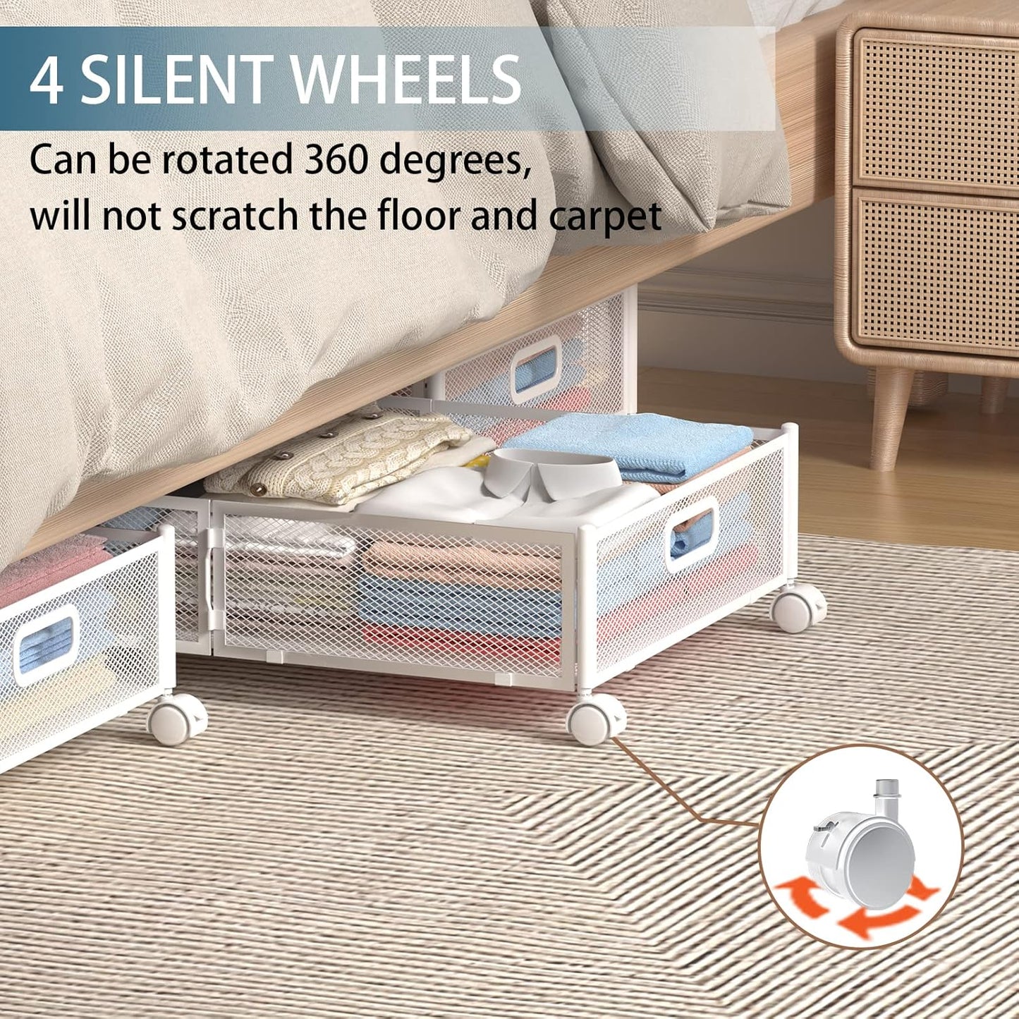 Under Bed Storage Containers, Under Bed Shoe Storage With Wheels, Foldable Bedroom Storage Organization with Handles, Under Bed Storage Bins Drawer For Clothes, Blankets And Shoes, Bedding