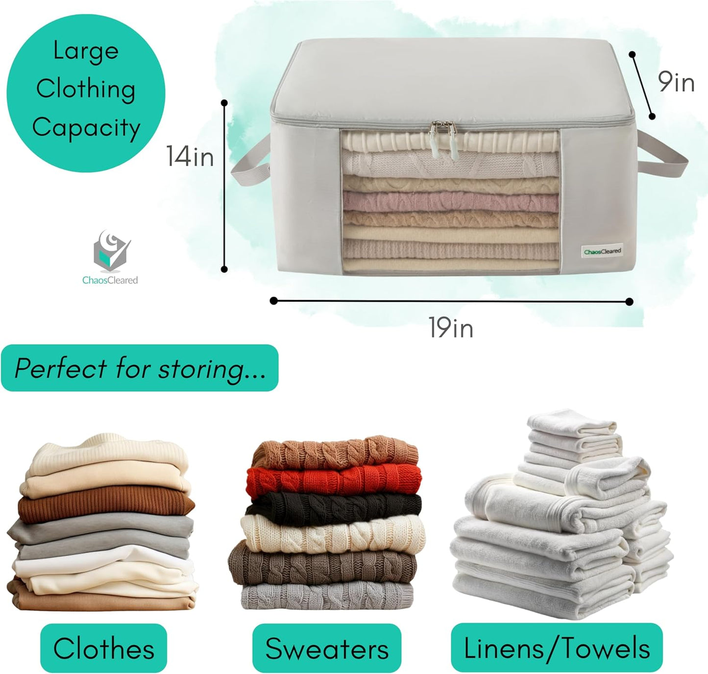 Clothing Storage Bags Clothes Organizer folding fabric bags for sweaters, clothing, garment, bedding, quilt, linens, large folding organizers with zip & window, mothproof underbed space saver bins