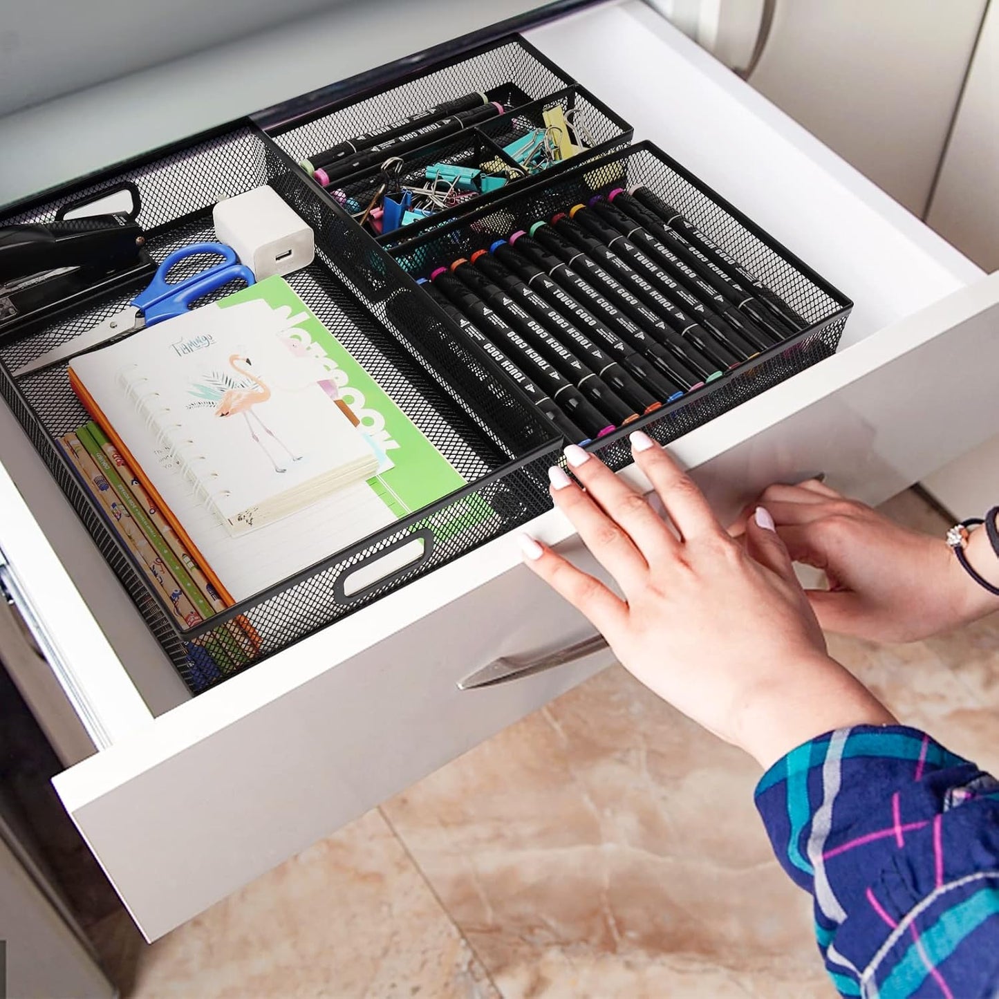 Office Drawer Organizer 3 Pack, Office Supplies Desk, Black Mesh Drawer Organizer Hold Pens & A4 Sized File, 12 x 9 Inches Visit the Store