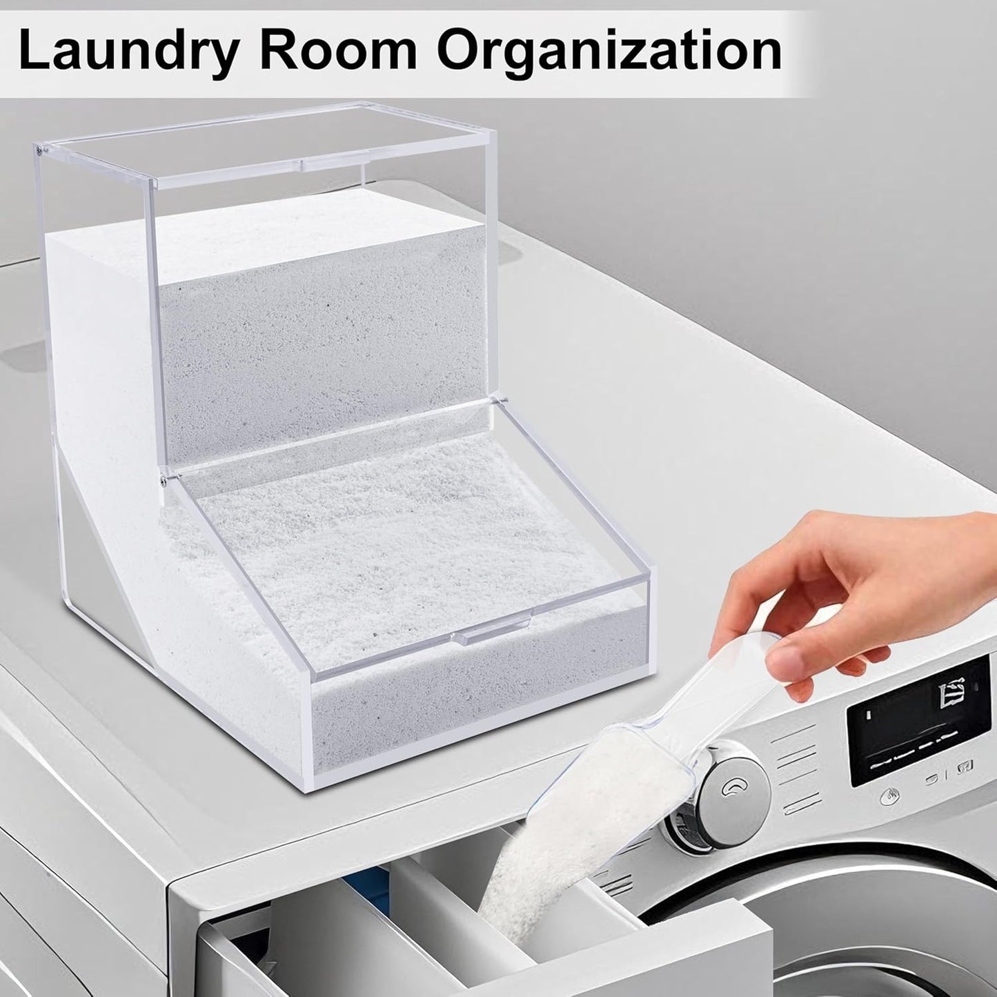 Laundry Detergent Container 2 Pack, Laundry Detergent Dispenser with 2 Spoon, Acrylic Laundry Powder Container for Storage of Scent Booster Beads, Coffee Capsules and Candies, White