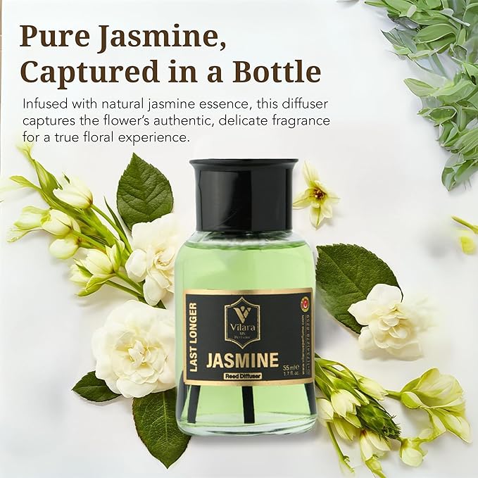 Reed Diffuser Set with Sticks for Home – Bathroom, Bedroom & Office Aromatherapy – Long Lasting Scented Oil Diffuser with Sticks – Luxury Room Fragrance Diffuser 55ml,1.7 fl oz (Jasmine)