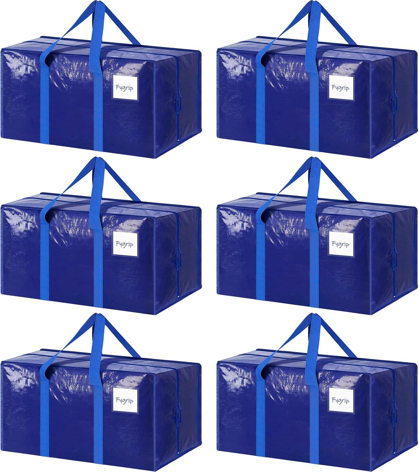 6 Pack Extra Heavy Duty Large Moving Bags with Strong Zipper & Comfortable Handles, Sturdy & Durable Clothes Storage Bags Totes Bins, Packing Moving Boxes for College Supplies, Blue