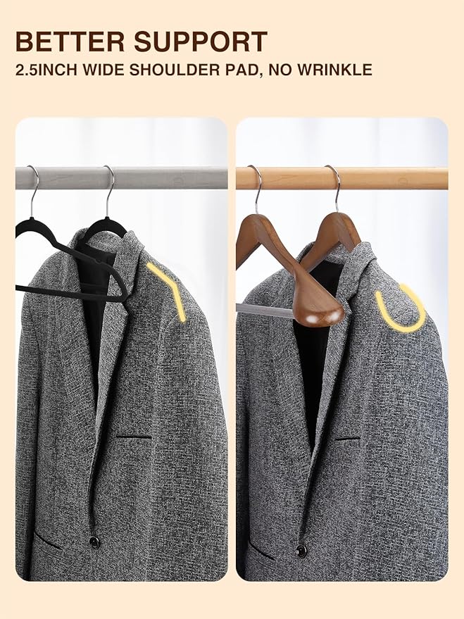 SMARTOR Wooden Suit Hangers for Men 8 Pack, Wide Shoulder Wood Suit Hangers with Non Slip Pant Bar, Wide Hanger for Suits, Coats, Jackets, Walnut