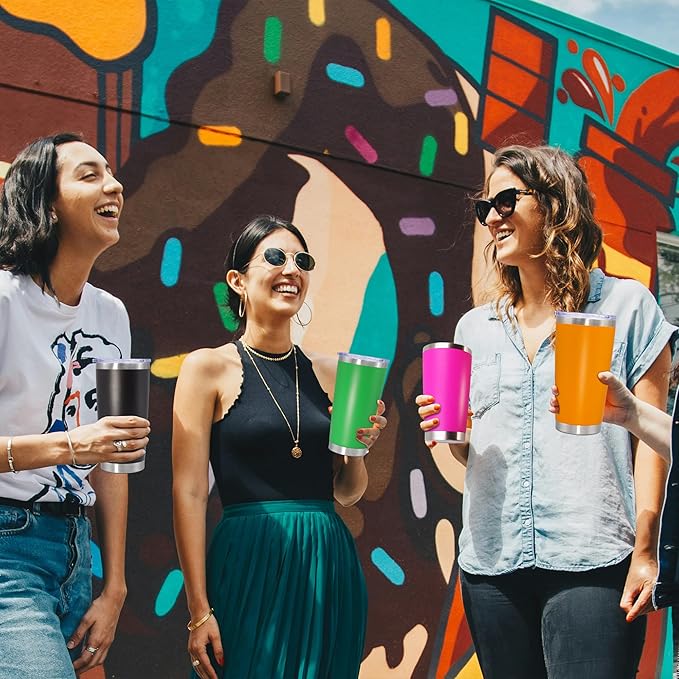 20 oz Tumbler Coffee Travel Tumblers Bulk with Lid Stainless Steel Double Wall Vacuum Insulated Mug Powder Coated Cups fit Car Cupholder for Hot and Cold - Green, 12Pack