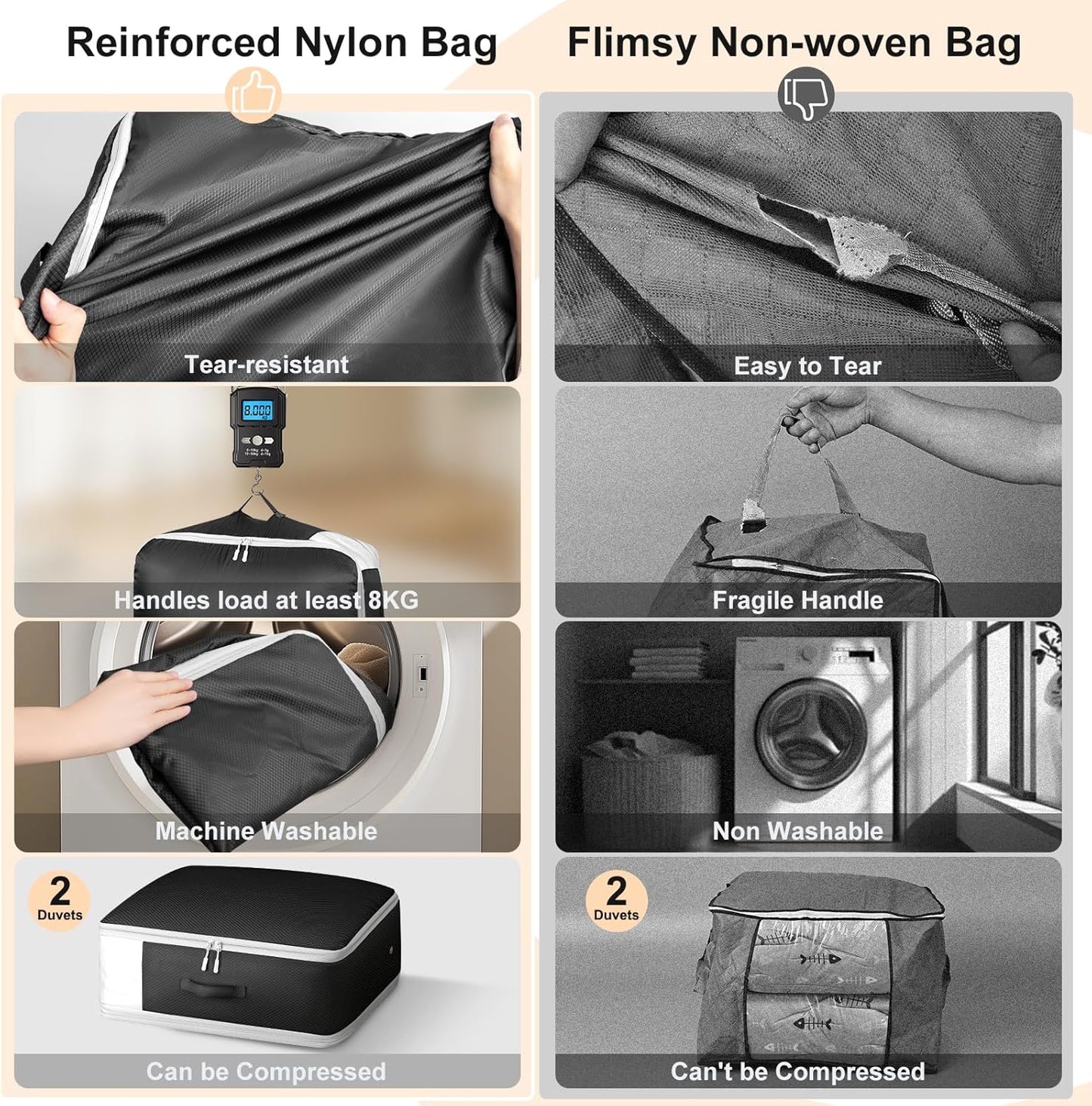 Comforter Storage Bag - Large Capacity Blanket Storage Bags 3-Layer Ultra Space Saving Self Compression Organizer, Washable Compression Bags for Storage Comforter Blanket, 2-Pack, Black