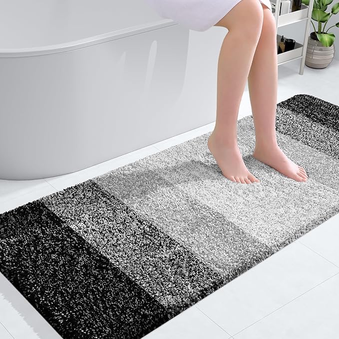OLANLY Bathroom Rugs Mat 50x30, Extra Soft Absorbent Microfiber Bath Rugs, Rubber Backing, Quick Dry, Machine Washable Bath Mats for Bathroom Floor, Tub and Shower, Home Decor Accessories, Black
