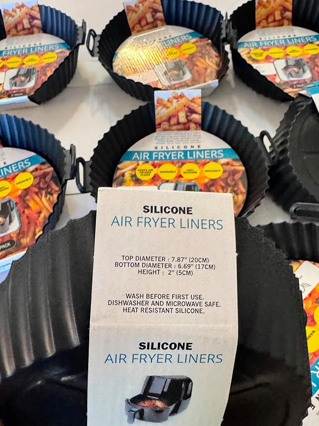 Premium Silicone Air Fryer Liners, Black, 7.87" Top x 6.69" Bottom x 2" Height, Heat-Resistant, Dishwasher Safe, Non-Stick with Handles, 2-Pack