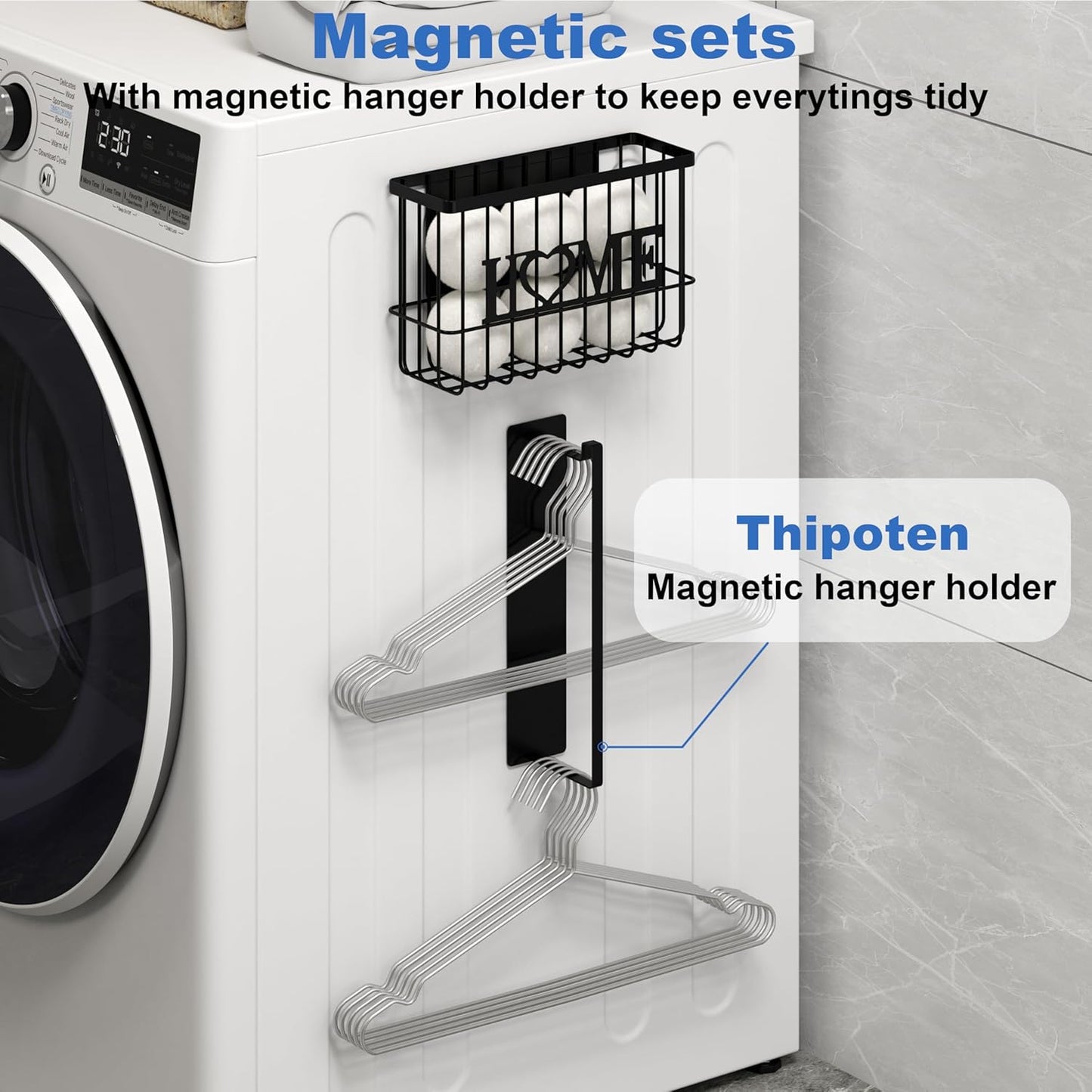 Thipoten Dryer Ball Holder, Magnetic Dryer Ball Storage for Laundry Room, Perfect Space Saver for Holding Dryer Balls of Various Sizes (Black)