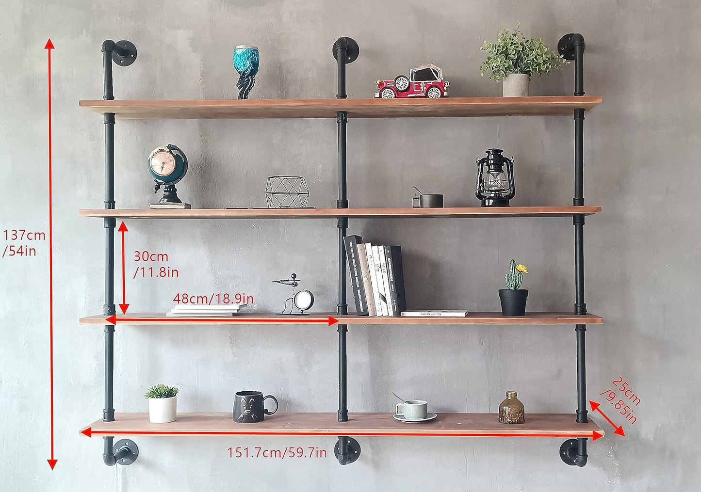 Floating Shelves for Wall Bookshelf Industrial Pipe Shelving Shelves 60 Inch Natural Wood Planks Rustic Wall Shelves Hanging Bookshelves Farmhouse Kitchen Shelving