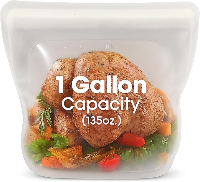 Reusable Silicone Sous Vide Bag - 1 Gallon, 135oz. XXL - 1 pcs Food Storage Bag, Freezer Container, Zero Waste Alternative for Sous Vide Cooker, Kitchen Organization, and Meal Prep Bags