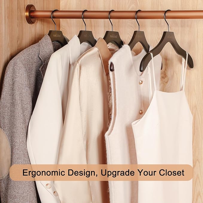 TOPIA HANGER Wooden Coat Hangers 12 Pack, Premium Wood Suit Sweater No Shoulder Bump Hangers, 360° Swivel Hook and Cut Notches Clothes Hangers for Sweater, Hoodie, Shirts, Jacket, Dress, Walnut CT84WA