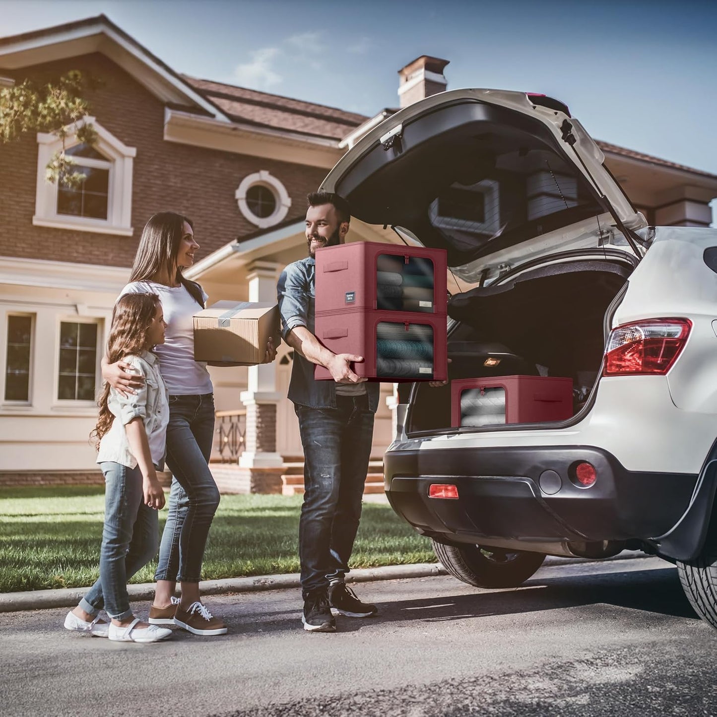 Sorbus Storage Bins with Metal Frame - Stackable & Foldable Clothes Organizer Bags - Oxford Fabric Storage Containers with Large Clear Window & Carry Handles Organization for Bedding Linen & Clothing
