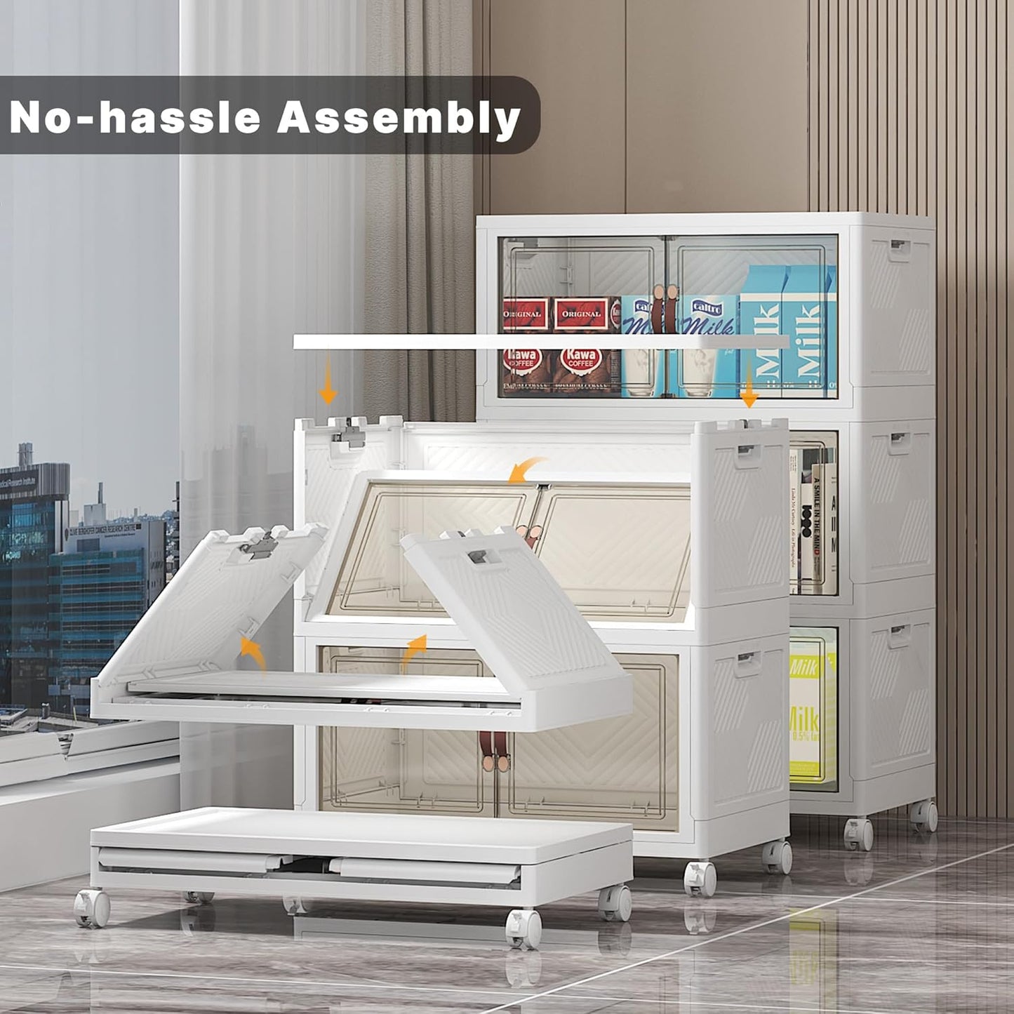 Extra Large Stackable Storage Bins with Lids & Wheels & Door, 312QT-52QT/13GAL*6Pack Foldable Collapsible Closet Organizers, Plastic containers drawers for bedroom Dorm