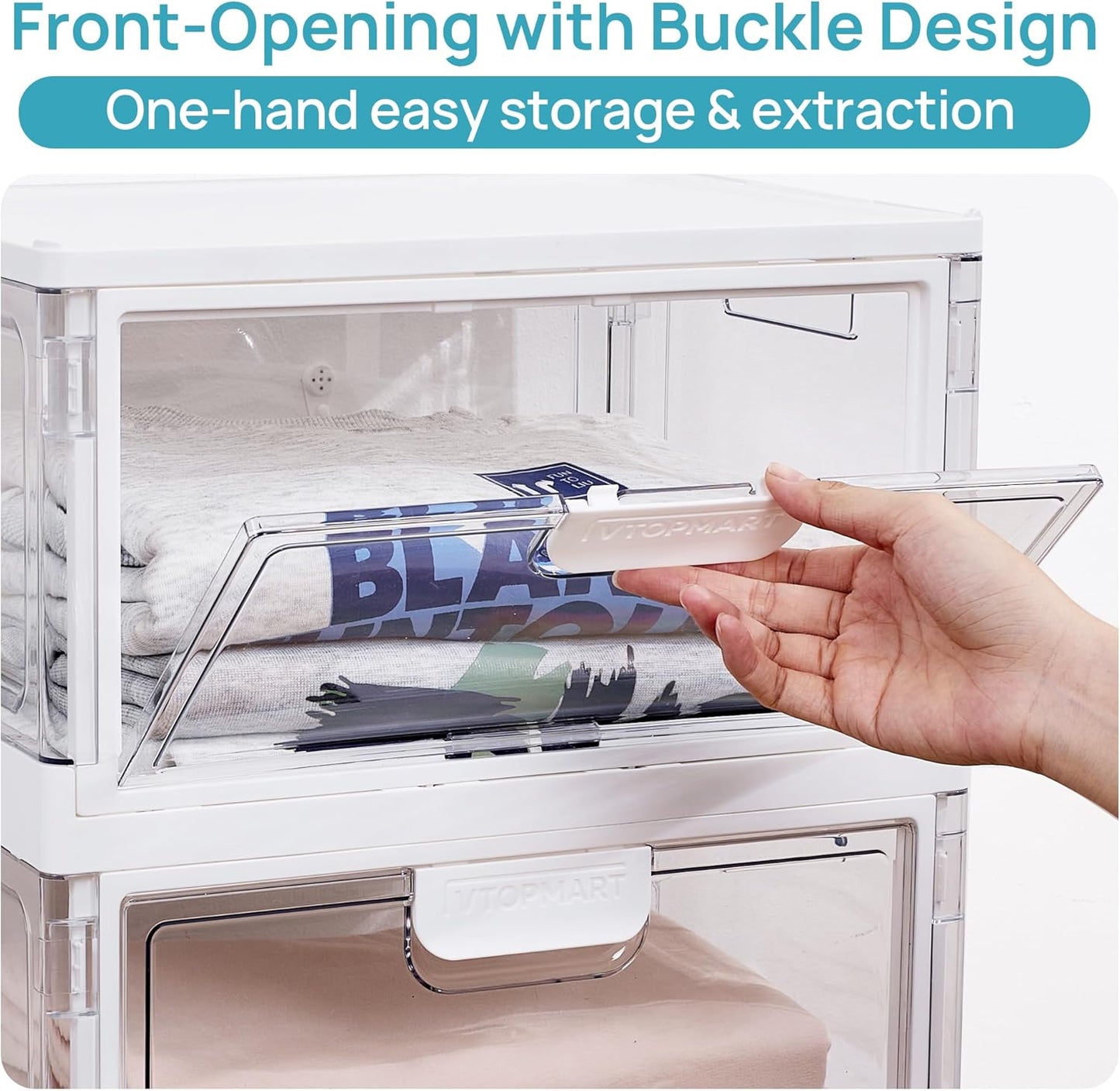 Vtopmart 4 Tier Plastic Storage Bins with Lid 24QT,Clear Stackable Closet Organizers and Storage with Wheels,Foldable Plastic Organizer Bins for Bathroom,Living Room,Bedroom,Craft Room, Office,Dorm