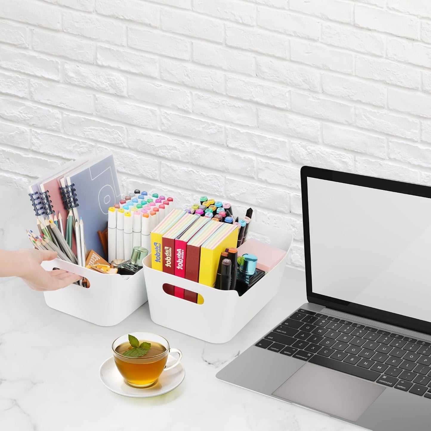 Tiawudi 12 Pack Storage Bins, Plastic Storage Containers, Multi-Use White Organizer Bins for Cabinet, Pantry, Drawer, Closet, Countertop or Shelves