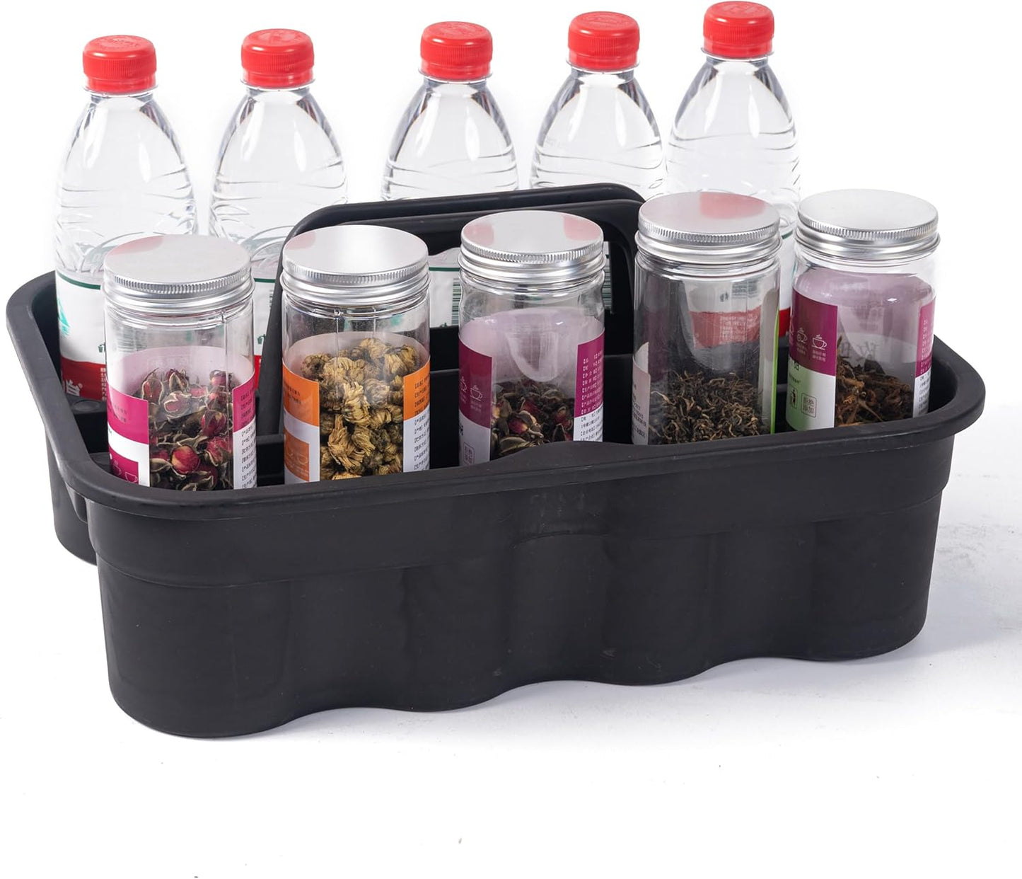 Matthew 5 Pack Large Plastic Tote Tool & Deluxe Supply Cleaning Caddy with Handle Portable Shower Basket Storage Caddy for Cleaning Products,Take-Out Drink,Bathrooms - Black