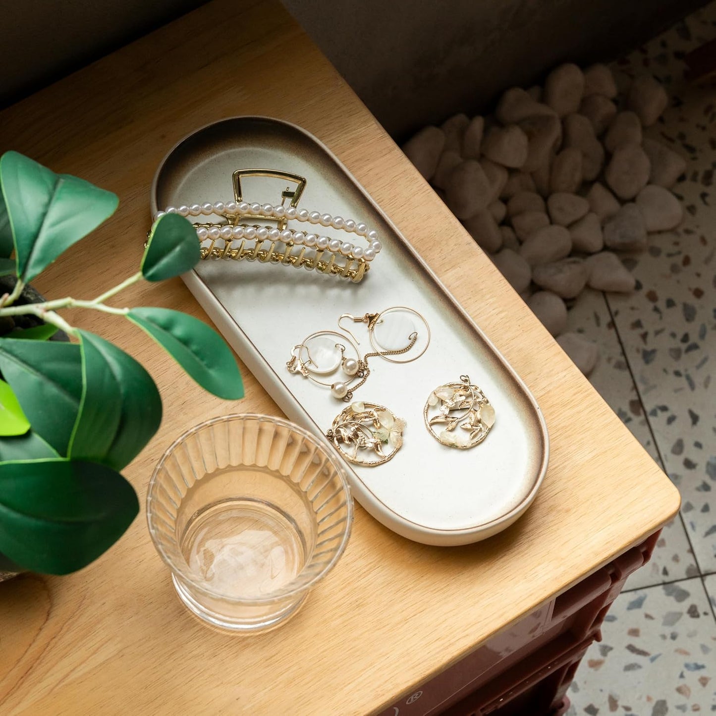 Large Ceramic Bathroom Vanity Tray, 10" Decorative Tray for Countertop, Soap Dispenser Tray for Kitchen Sink, Countertop Organizer for Jewelry, Cosmetics, Candles, Lotion and Perfume (Mocha)