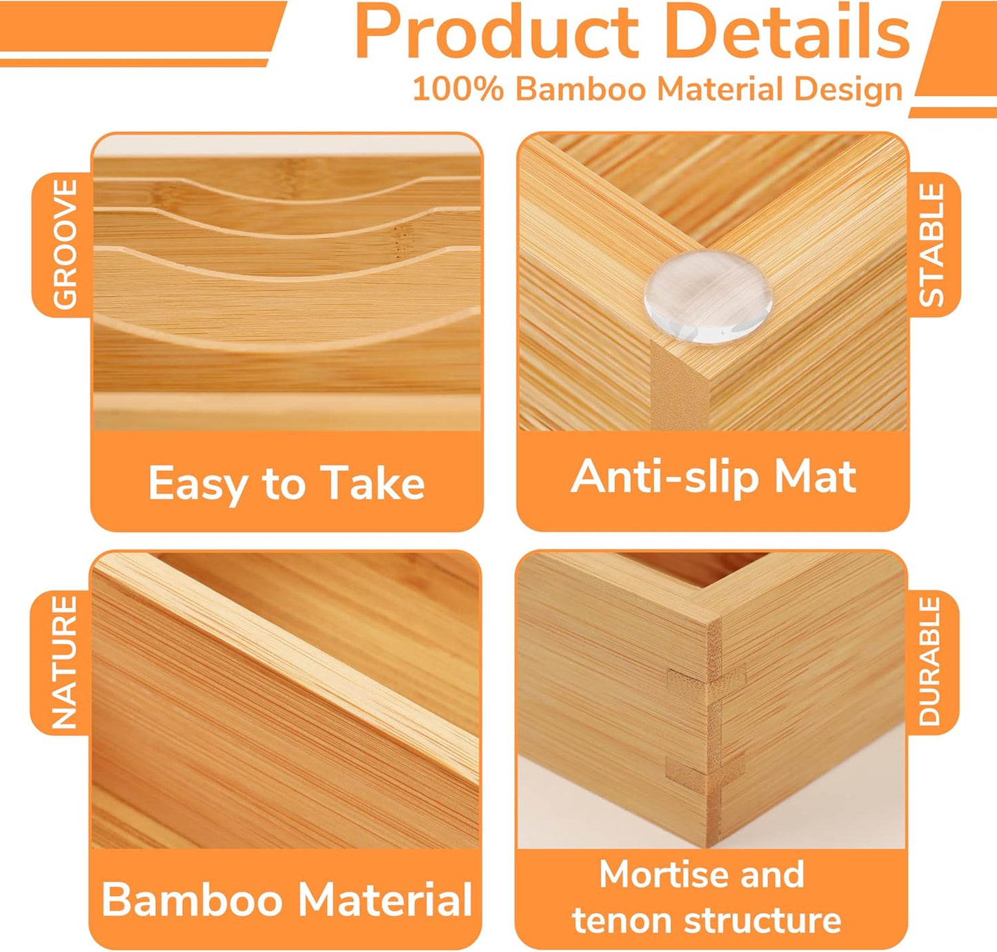 BAMEOS Bamboo Silverware Drawer Organizers, 11.9 inch Utensil Drawer Organizer for Kitchen Drawers, 7 Slots Total Large Flatware Organizer for Knives Cutlery Spoons Forks (Natural)