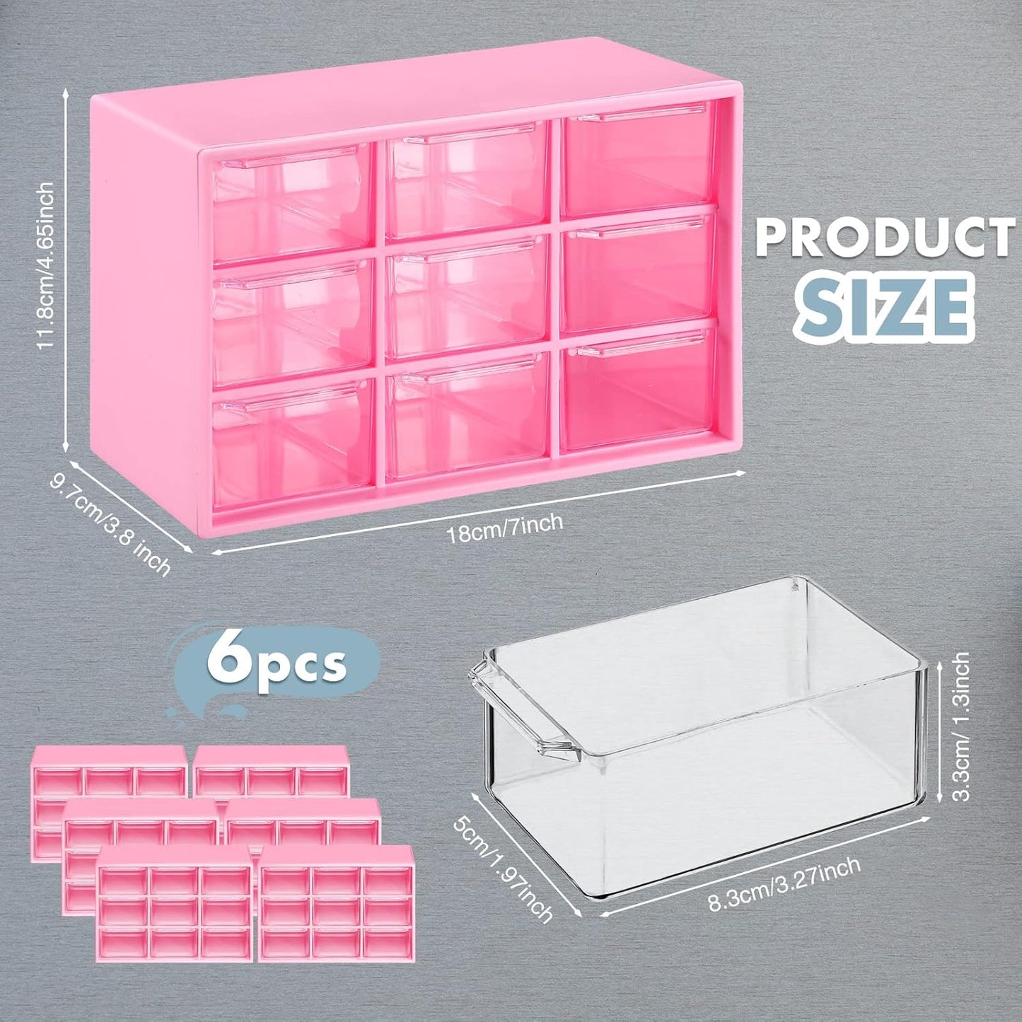 Amyhill 6 Pcs Mini Drawer Organizer Small Organizer with 9 Drawers Plastic Desktop Craft Storage Box for Office Home Room Jewelry Cosmetics Collection(Rose Red)