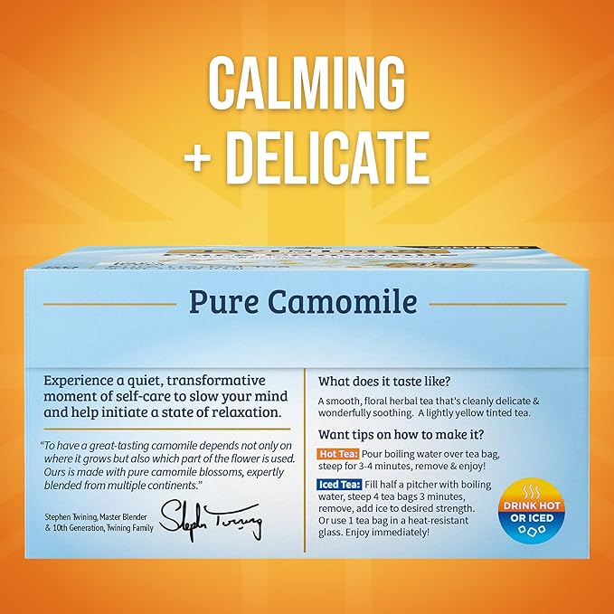 Twinings Pure Camomile Herbal Tea individually Wrapped Bags, 50 Count (Pack of 6), Naturally Caffeine-Free, Enjoy Hot or Iced, 300 Teabags