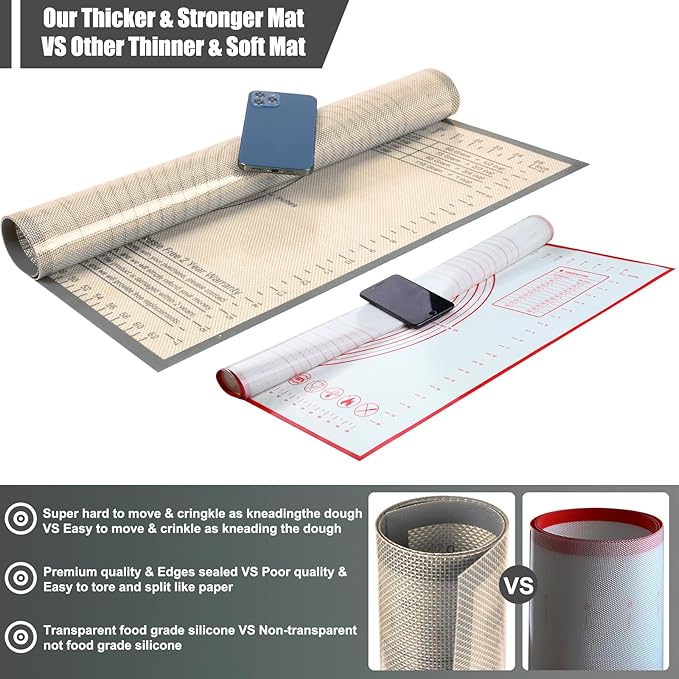 Extra Large Silicone Pastry Mat 34x26 Inch - Nonstick Baking Mats with Measurements, Great for Dough Rolling, Pastry, Pie Crust, Fondant, Cookies, Bread, Pasta, Pizza, Counter Mat
