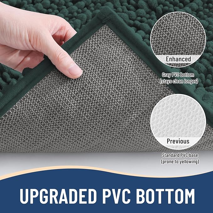 Arotive Luxury Chenille Bathroom Rug Mat, Extra Soft Thick Absorbent Shaggy Bath Rugs, Non-Slip Machine Wash Dry, Plush Bath Mats for Bathroom, Shower and Tub, 70x24, Dark Green