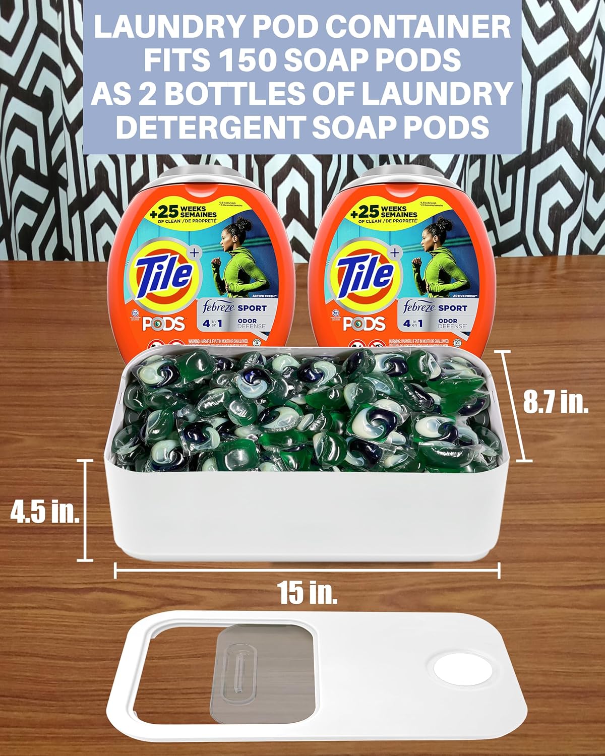 Skywin Large Laundry Pods Container with Slide Lid, 2 Pack Laundry Pod Holder 15 x 8.7 x 4.5 In, Holds 11 lbs OR 120-150 Pods (White)