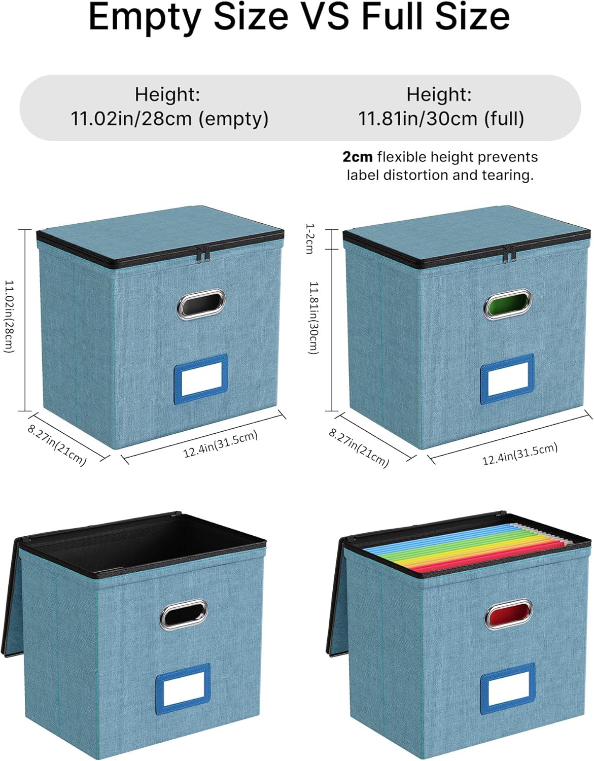 Oterri 1 Pack File Organizer Boxes with Lids, File Box with Mesh Pockets, Document Organizer Box for Letter Size Folders, Zippers Important Document Organizer (Denim, Without Folders)