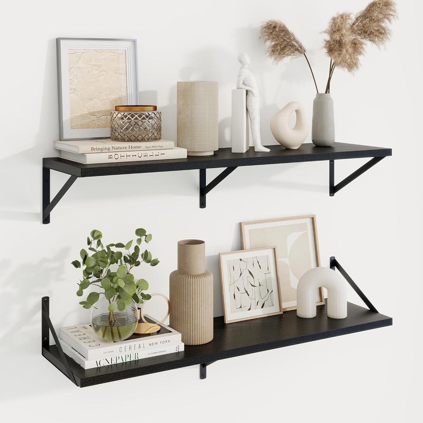 Axeman Black Floating Shelves for Wall - 36 Inch Wide x 10 Inch Deep Floating Shelves Set of 2 -Black Wide Wall Shelves for Living Room Bathroom Bedroom