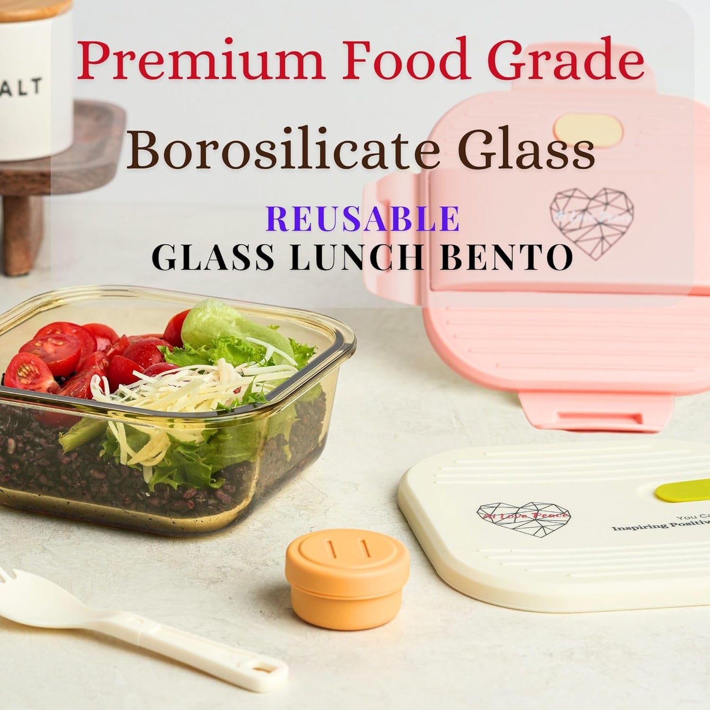 Ai Love Peace Soup Container with Dual Lids,26 oz Borosilicate Glass Lunch Box | Leakproof Lid+ Microwave &Safe Freezer Lid, Stackable,Glass Meal Prep Food Storage,Perfect for Work & Soup Lovers Gift.