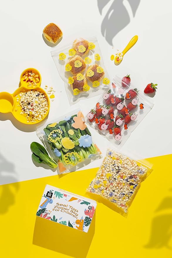 24/7 Bags- Quart Zip Storage Bags, 150 Count with Patterns, 4 Unique Fun Designs, Zero BPA, Lunch, Trips, Parties & More