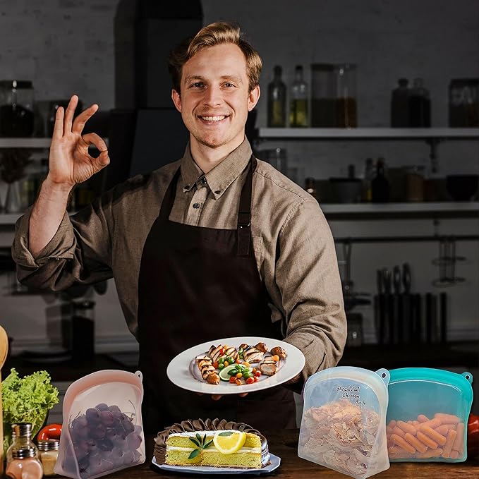 Elkanah Extra Large 116fl oz Silicone Bags Reusable Freezer Bags Silicone Gallon Bag Food Storage Bag Oven Bags Sous Vide, Microwave, Oven & Dishwasher safe