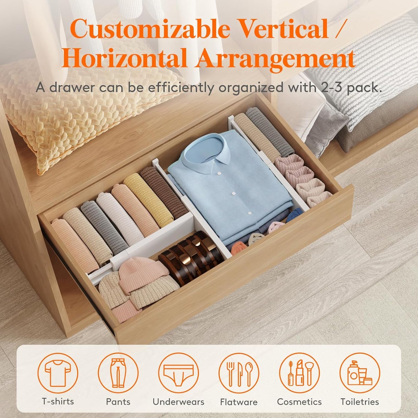 Lifewit 12 Pack Drawer Dividers Plastic 4" High, 13.5-22" Adjustable Drawer Organizers for Clothes, Expandable Dresser Separators in Bedroom/Bathroom/Kitchen/Fridge/Office Organization and Storage