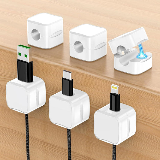 6 Pack Magnetic Cord Holder, Znben Cable Clips White Cord Organizer Holder Adhesive Cable Management Charger Wire Holder Clips for Desk, Car, Office, Home, Cubicle, Nightstand