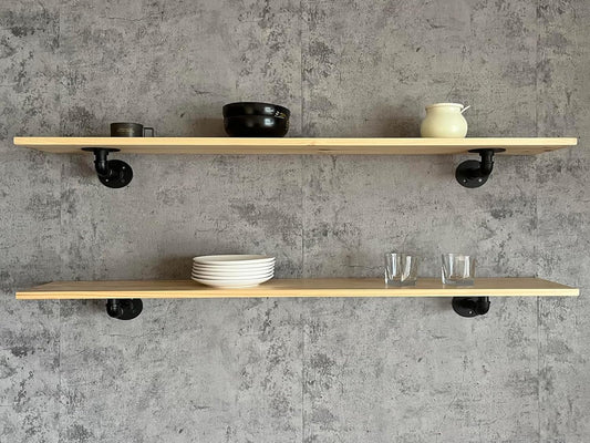 IEO Industrial Pipe Shelving Shelf,Pipe Wall Shelves Wood Shelf,Kitchen Shelves Shelving, 48 Inches Wood Long Floating Shelves for Wall Farmhouse Pipe Book Shelves Natural for Kitchen,Living Room