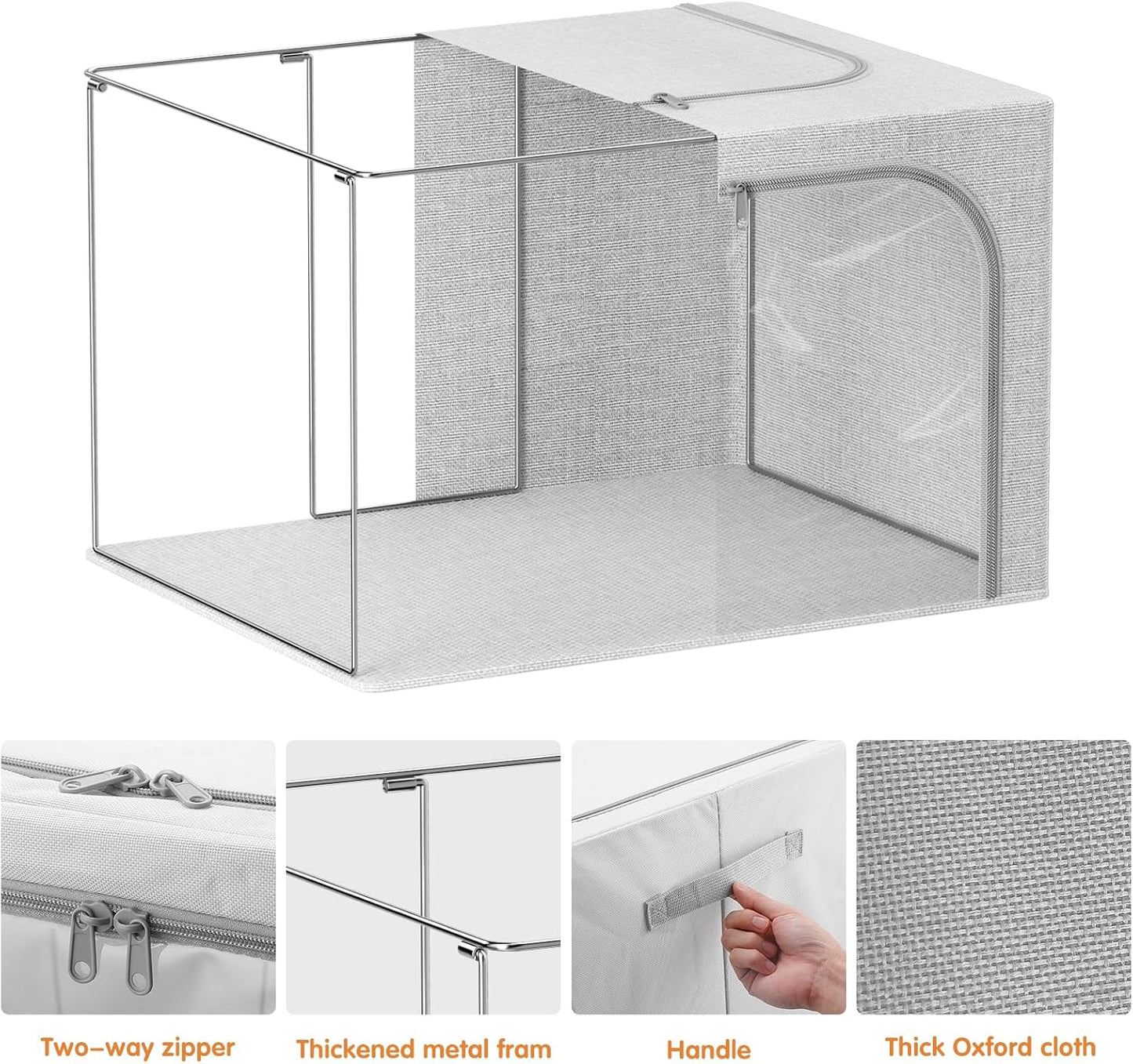 Large Size 66L 3 Pack Openings Clothes Storage Bins with Metal Frame, Stackable & Foldable Linen Storage Box with Lids, Closet Organizers, Blanket, Sweater, Baby Clothes (19.7x 15.75 x 13 Inches)