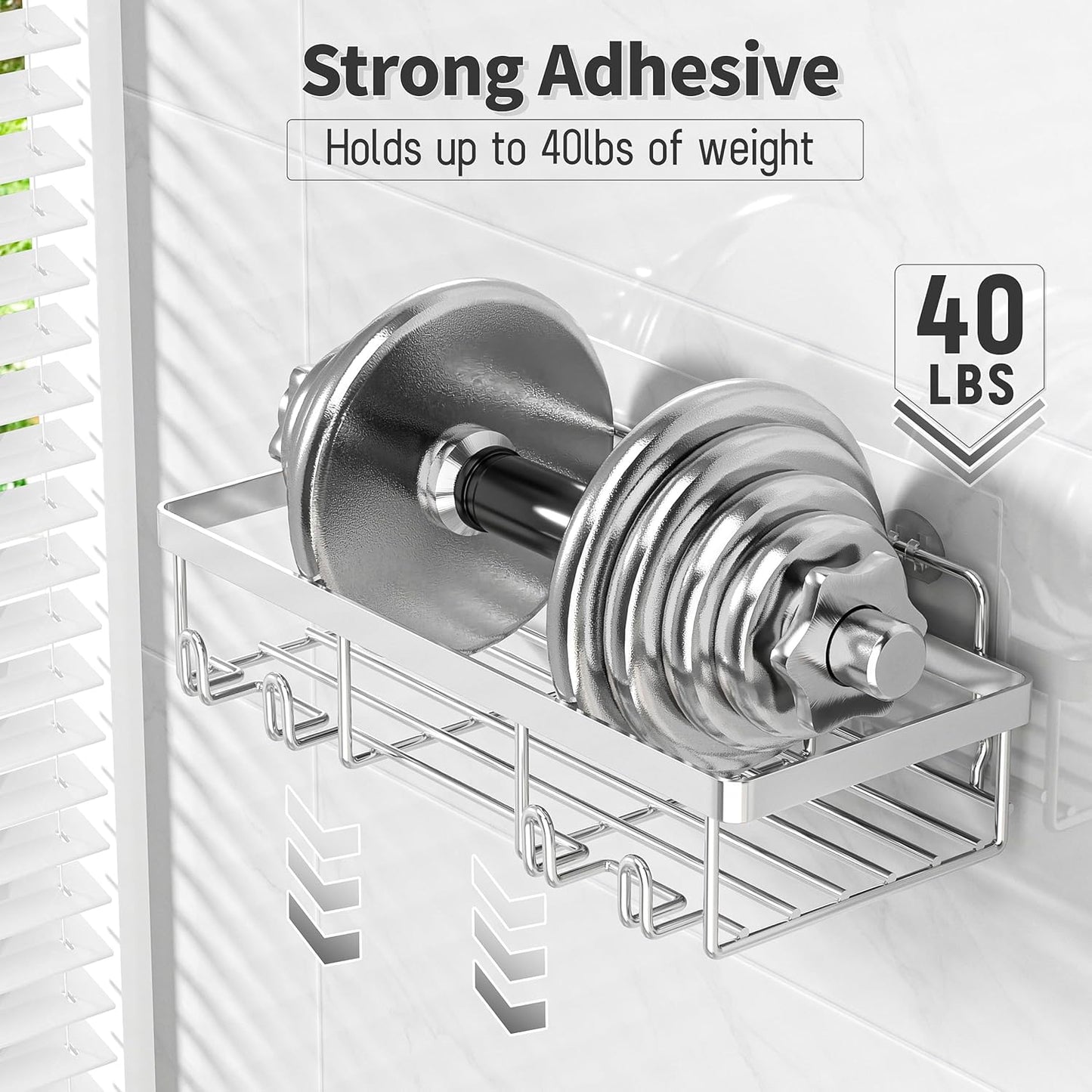 10 Pack Shower Caddy Organizer Rack Shelf for Inside Shower, Self Adhesive Wall Storage Basket Rustproof Stainless Steel Shampoo Holder Bathroom Accessory Decor Set, Silver