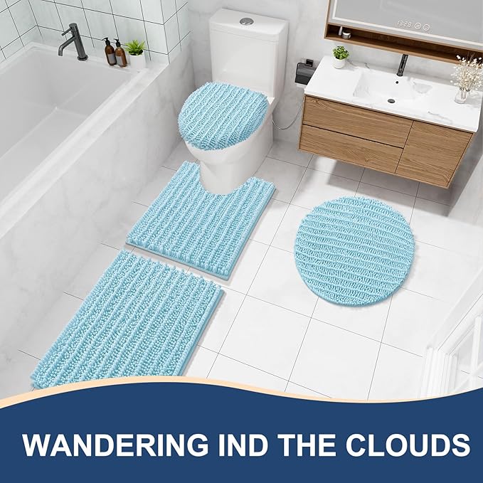 Arotive Luxury Chenille Bathroom Rug Mat, Extra Soft Thick Absorbent Shaggy Bath Rugs, Non-Slip Machine Wash Dry, Plush Bath Mats for Bathroom, Shower and Tub, 30x17, Blue