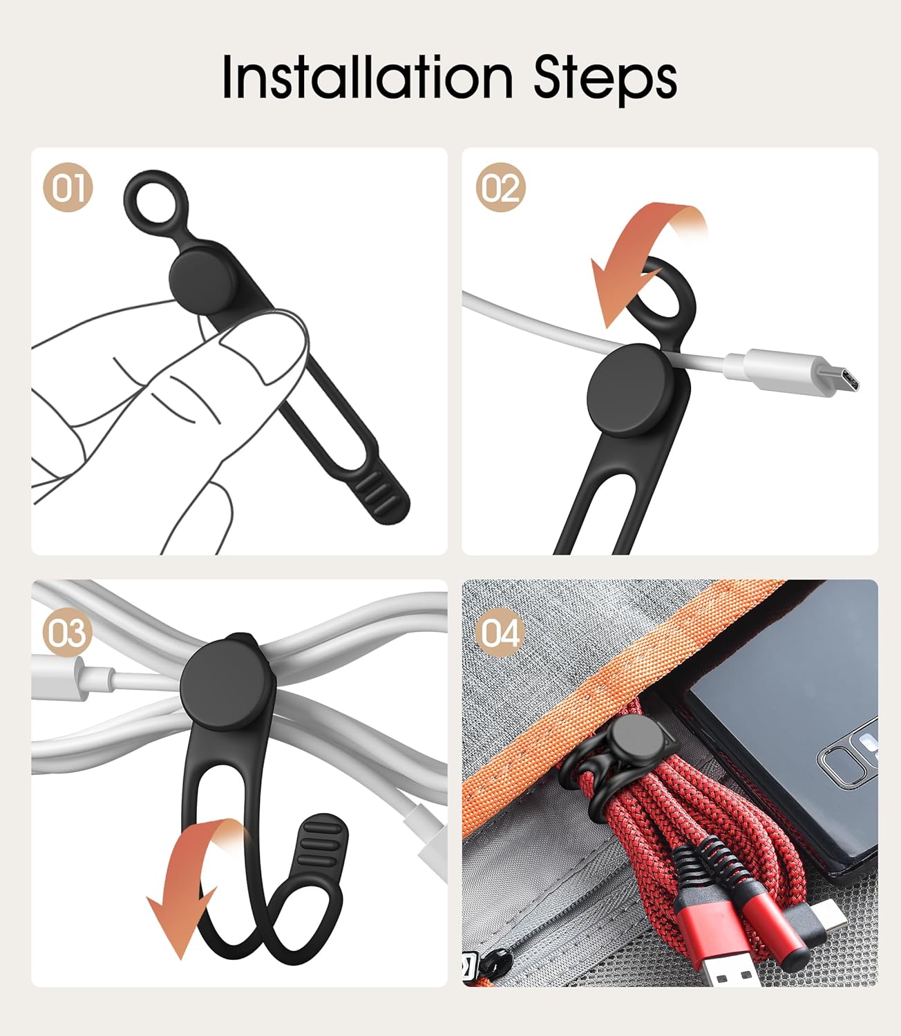 20Pcs Nearockle Silicone Cable Ties 3Inch Cord Organizer, Reusable Small Zip Ties Cable Organizer for Charging Cords Earphone Computer Wire, Office Desk Cable Management Travel Accessories(Black)