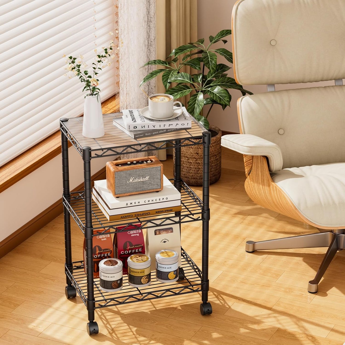 3 Tier Adjustable Storage Shelves Heavy Duty Metal Utility Shelf Wire Shelving Unit Organizer Rack for Home Kitchen Office Bathroom Pantry Room 12" D x 18" W x 30" H