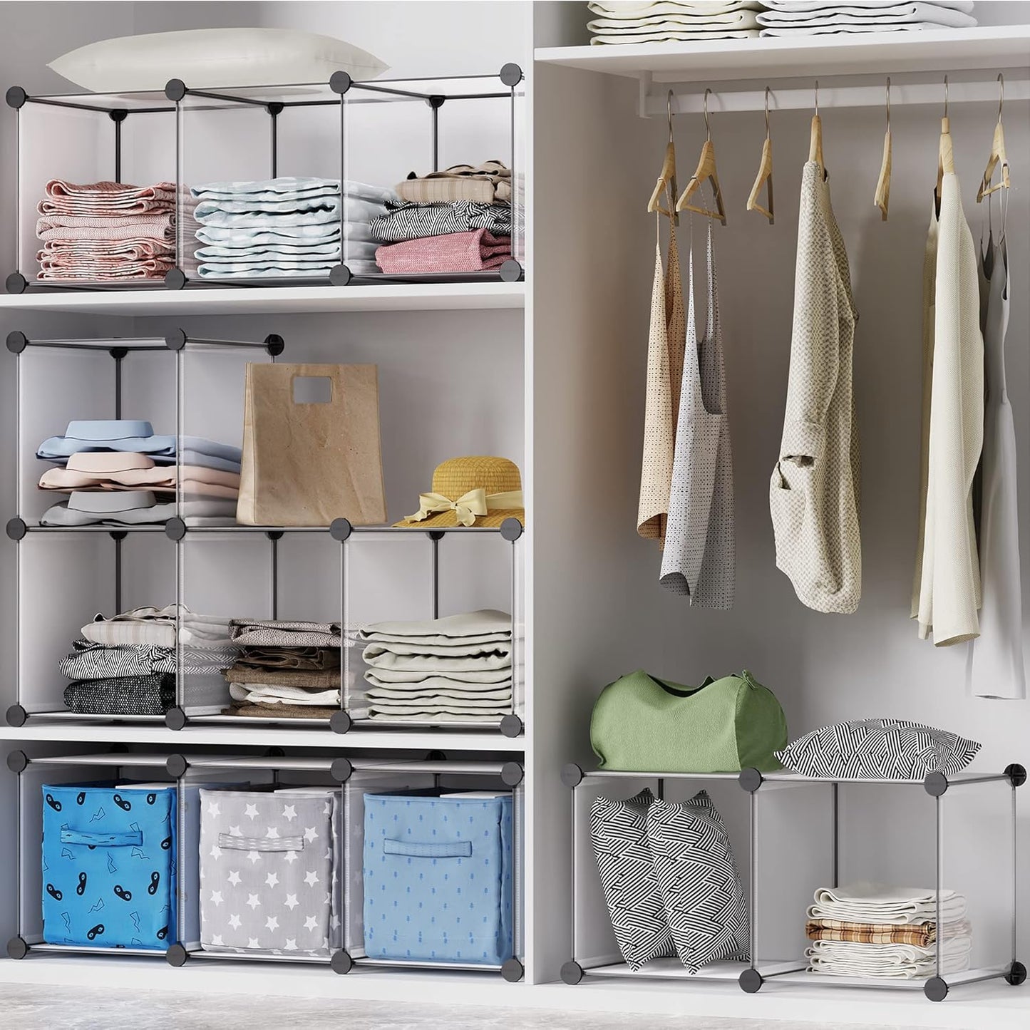 HOMIDEC Closet Organizers and Storage, 9 Cube Storage Organizer, Portable Closet Organizer Storage Cubes Shelves for Clothes, Bedroom, Wardrobe, Kids Room, Bathroom, Transparent
