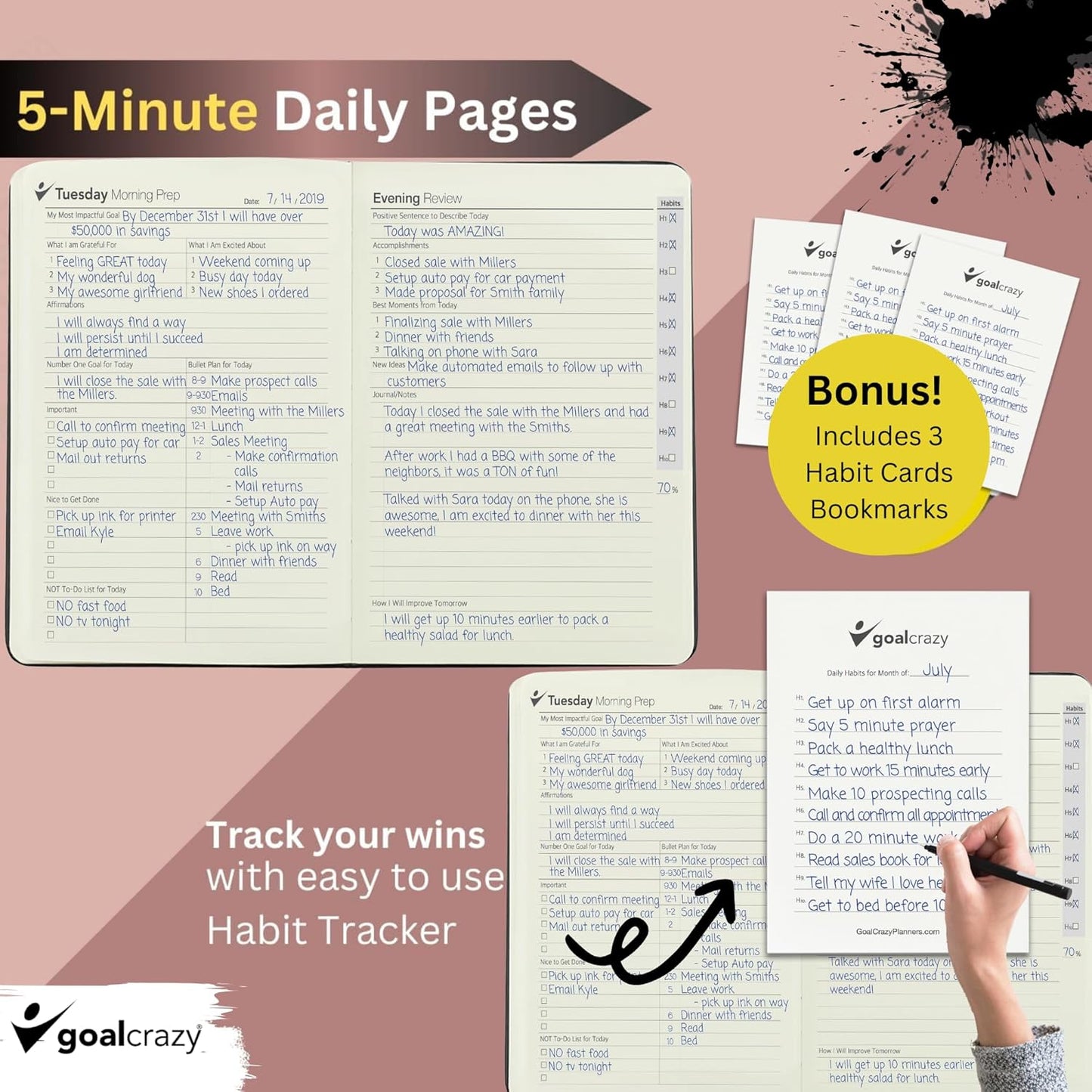 Undated Daily Planner to Achieve Your Goals 2025-2026 - 90 Day Guided Journal & Productivity Organizer with Goal Setting, Habit Tracker, To Do List, Academic & Work Calendar, Leather Hardcover - Rose Gold