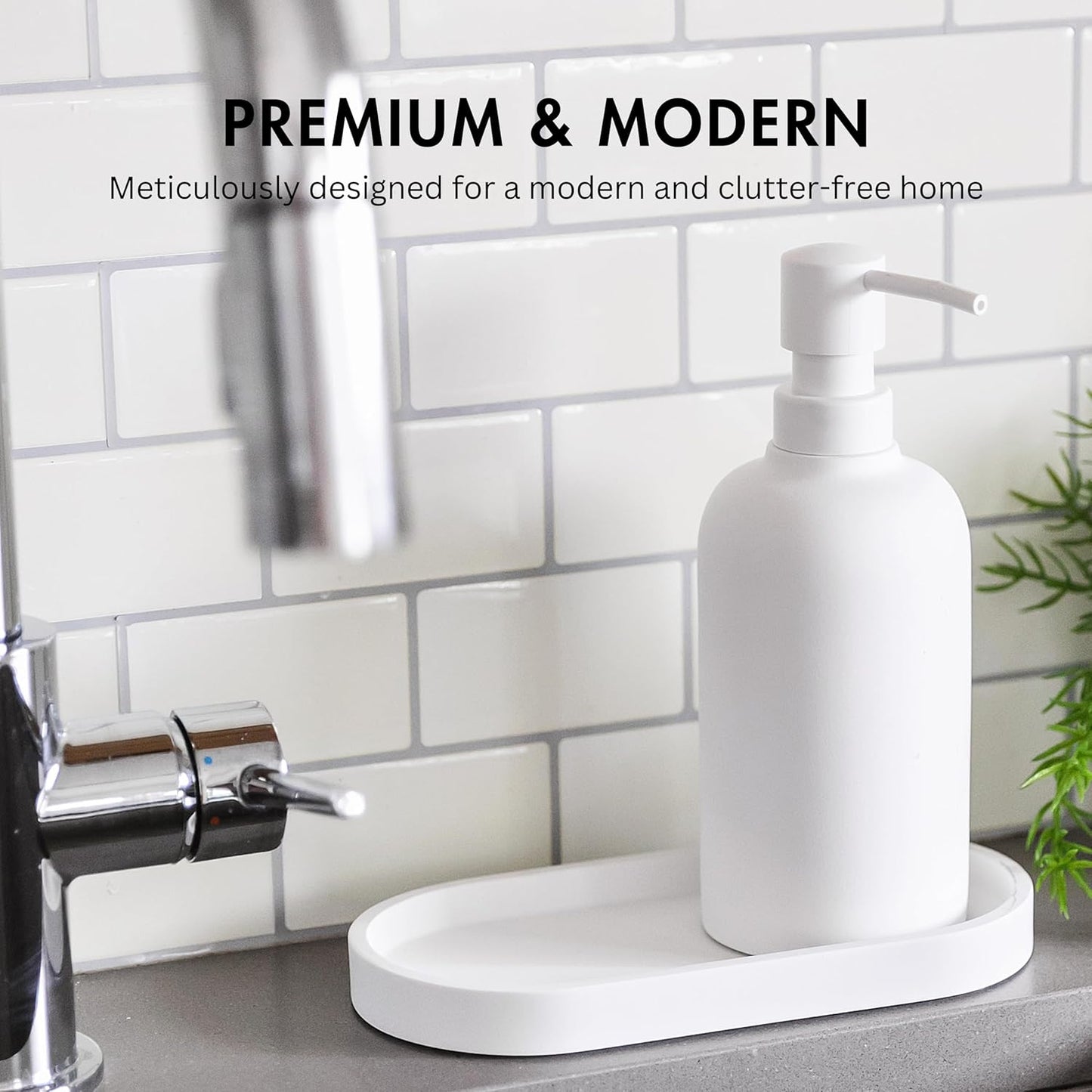 Matte White Round Soap Dispenser Tray, 8” Soap and Lotion Bottle Tray Organizer Plate for Bathrooms, Kitchens, Countertops - Holds 2 Soap Dispensers