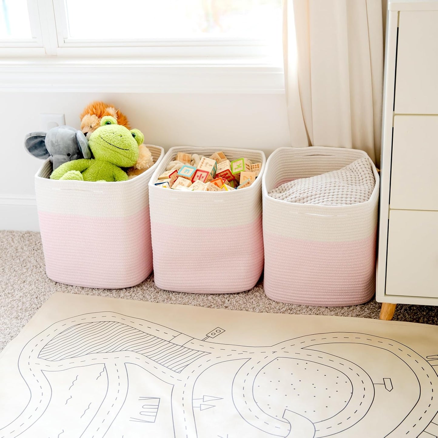 NaturalCozy 13x15x13 Kallax Storage Cubes, 3 Pack | Cotton Rope Cube Storage Bins Woven Baskets for Organizing | Kallax Insert Baskets for Shelves Organizer, Kids Toy, Pantry, Closet, Baby Nursery