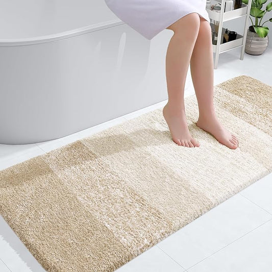 OLANLY Bathroom Runner Rugs 54x24, Extra Soft Absorbent Microfiber Bath Rugs, Rubber Backing, Quick Dry, Washable Bath Mats for Bathroom Floor, Tub and Shower, Home Decor Accessories, Light Beige