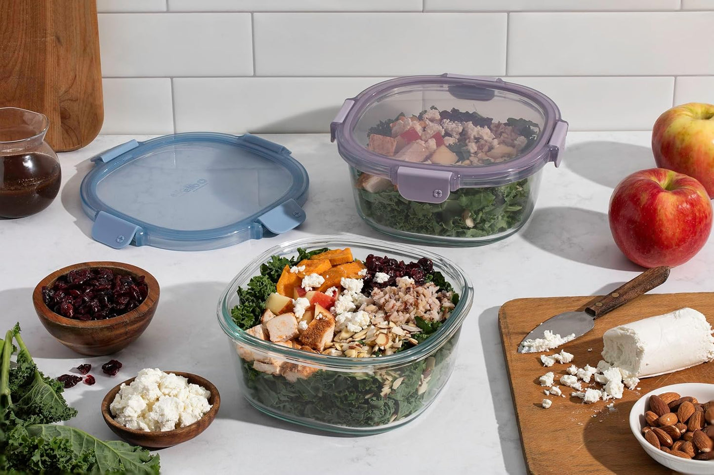 Ello Color Lock 7 Cup 4PC, 2 Pack Glass Meal Prep Sets Leak-Proof Glass Food Storage Containers with Airtight BPA-Free Plastic Lids, Dishwasher, Microwave, and Freezer Safe, Desert Festival